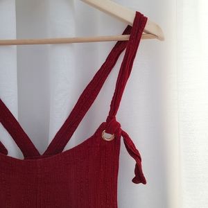 SHEIN Red Waffle Overall Romper with Pockets